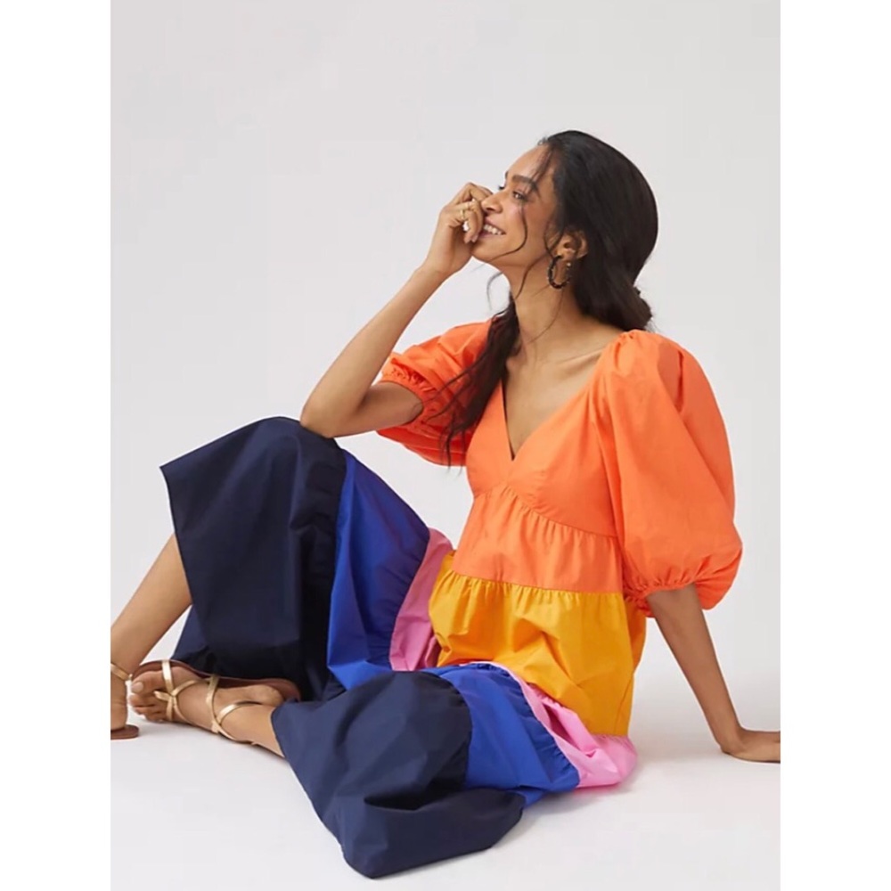 Anthropologie Farm Rio Tiered Colorblock Maxi Dress NWT New XXS - Picture 2 of 14